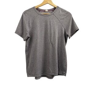 Lululemon License to Train Heathered Grey Purple Raglan Short Sleeve Top Size 4